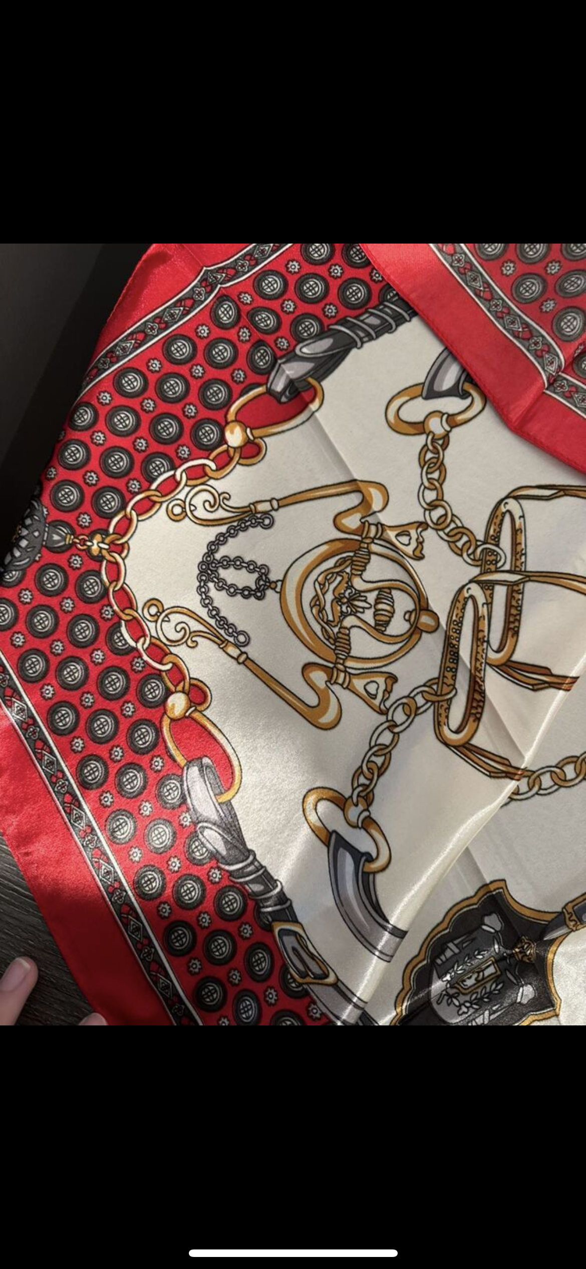 Chain Link Print Silk Inspired Scarf -Red