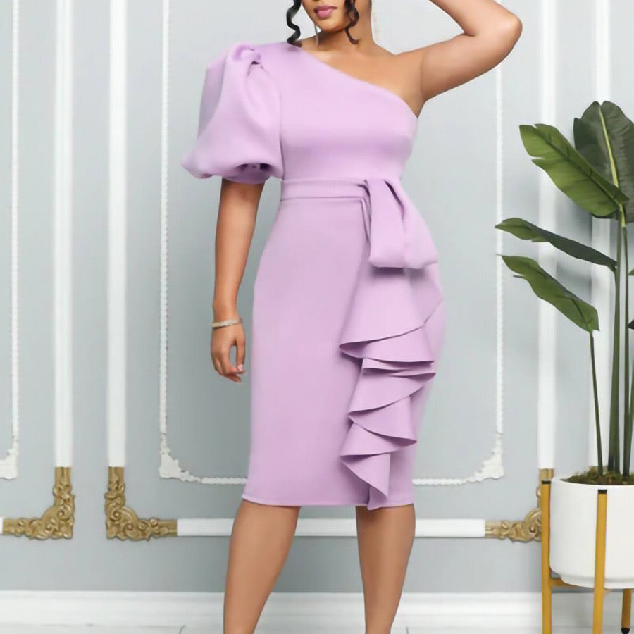 One Shoulder Dress - Purple Lavender