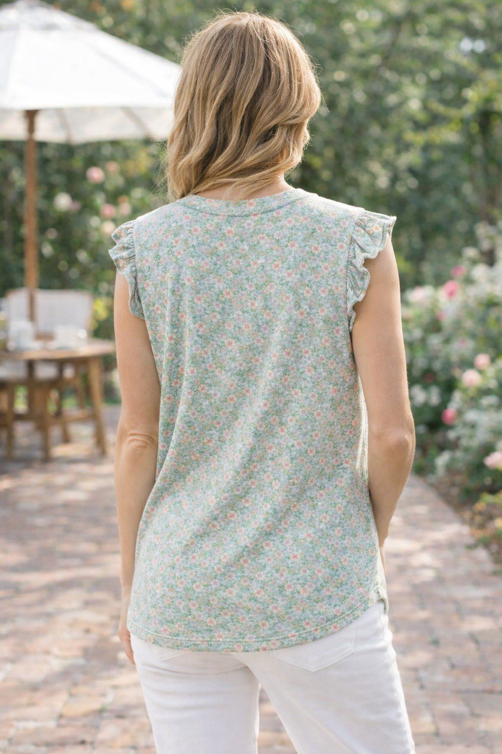 Ditsy Floral Knit Top - Green