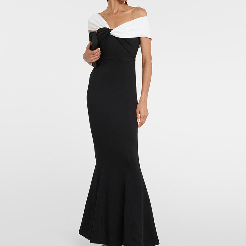 Off Shoulder Formal Dress -Black/White M (6) Off Shoulder Formal Dress -Black/White M (6)