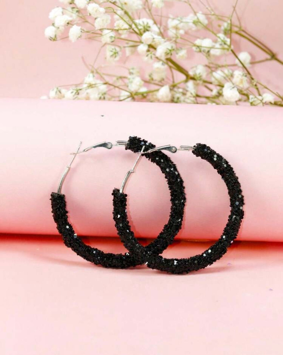 Sequin Hoop Earrings - Black