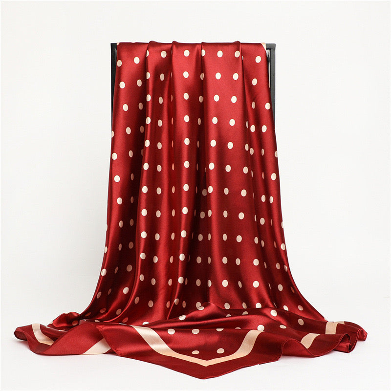 Polka Dot Silk Inspired Scarf - Red