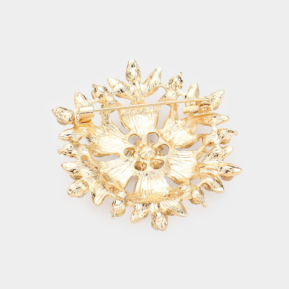 Rhinestone Pearl Cluster Brooch - Gold