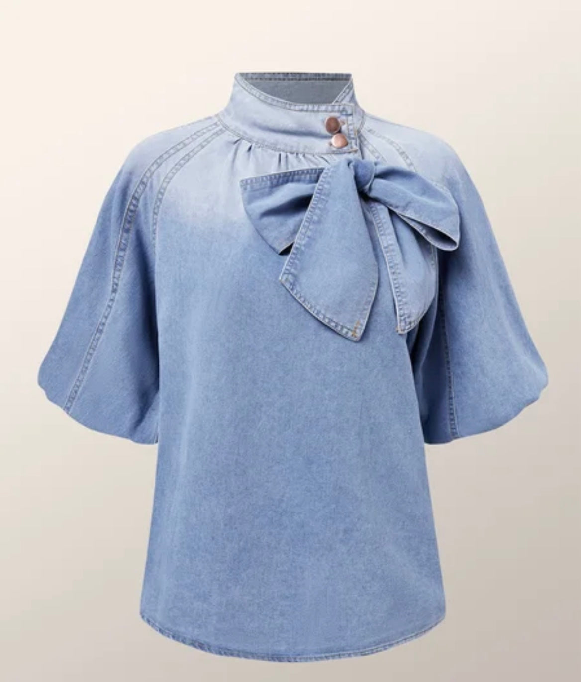Denim Bow Blouse - Blue