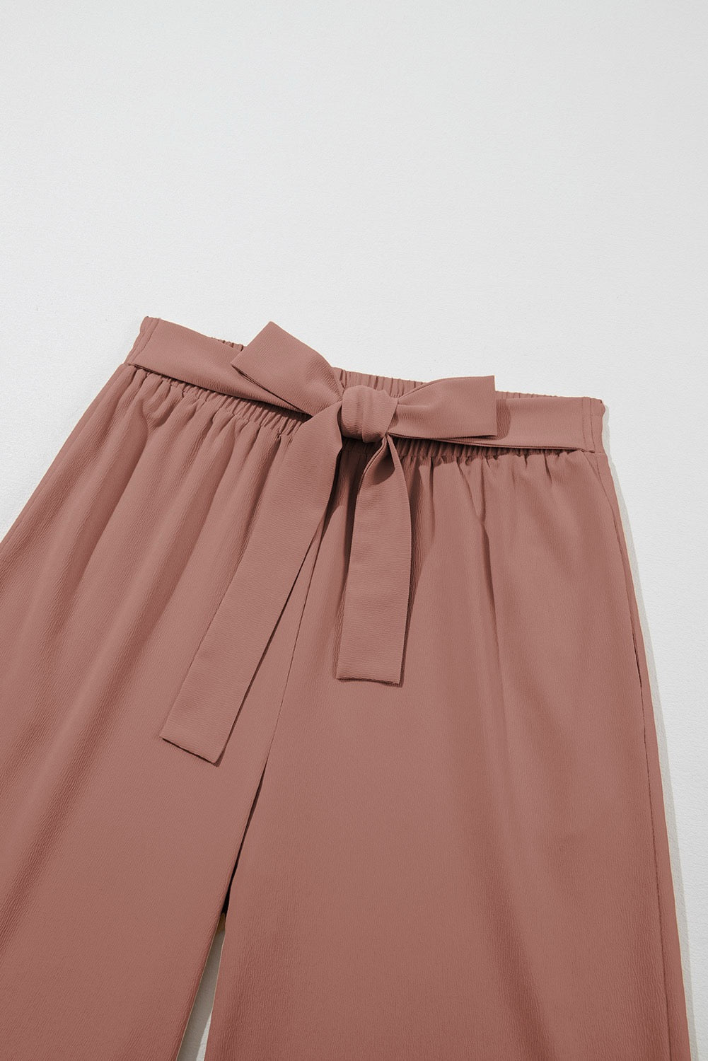 Mocha High-Waisted Wide-Leg Pants with Tie Waist
