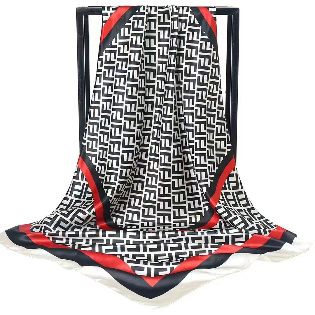 Designer Inspired Print Silk Scarf - Black/White