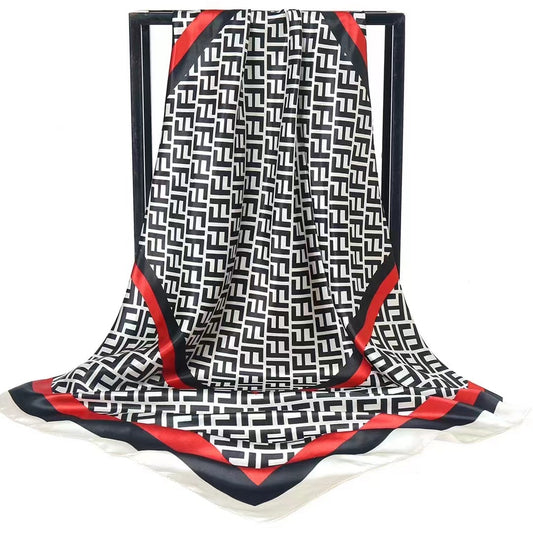 Designer Inspired Print Silk Scarf - Black/White
