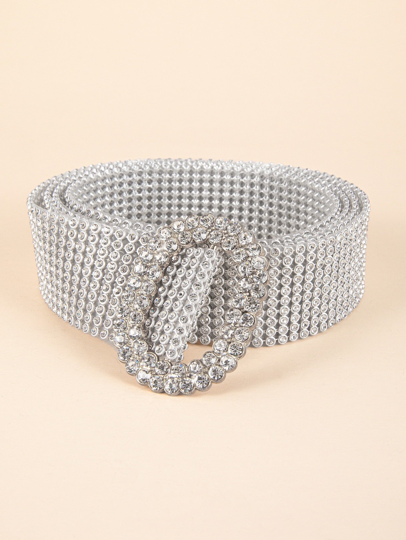 Rhinestone Square Buckle Belt - Silver