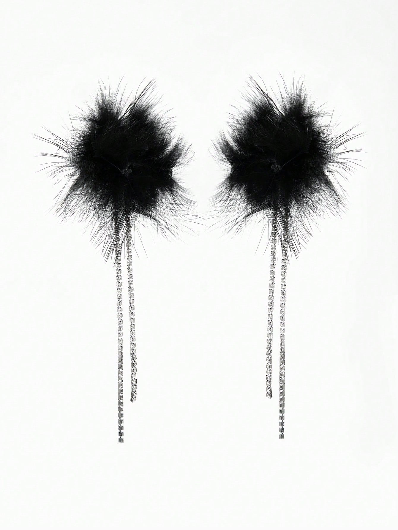 Rhinestone Feather Earring - Black