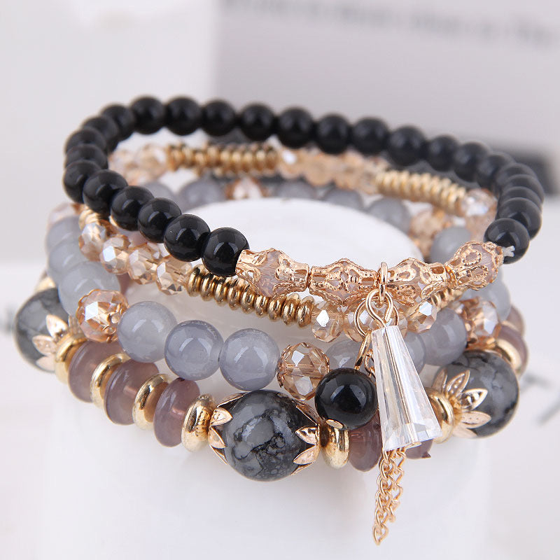 Crystal Bead Bracelet Set -Black
