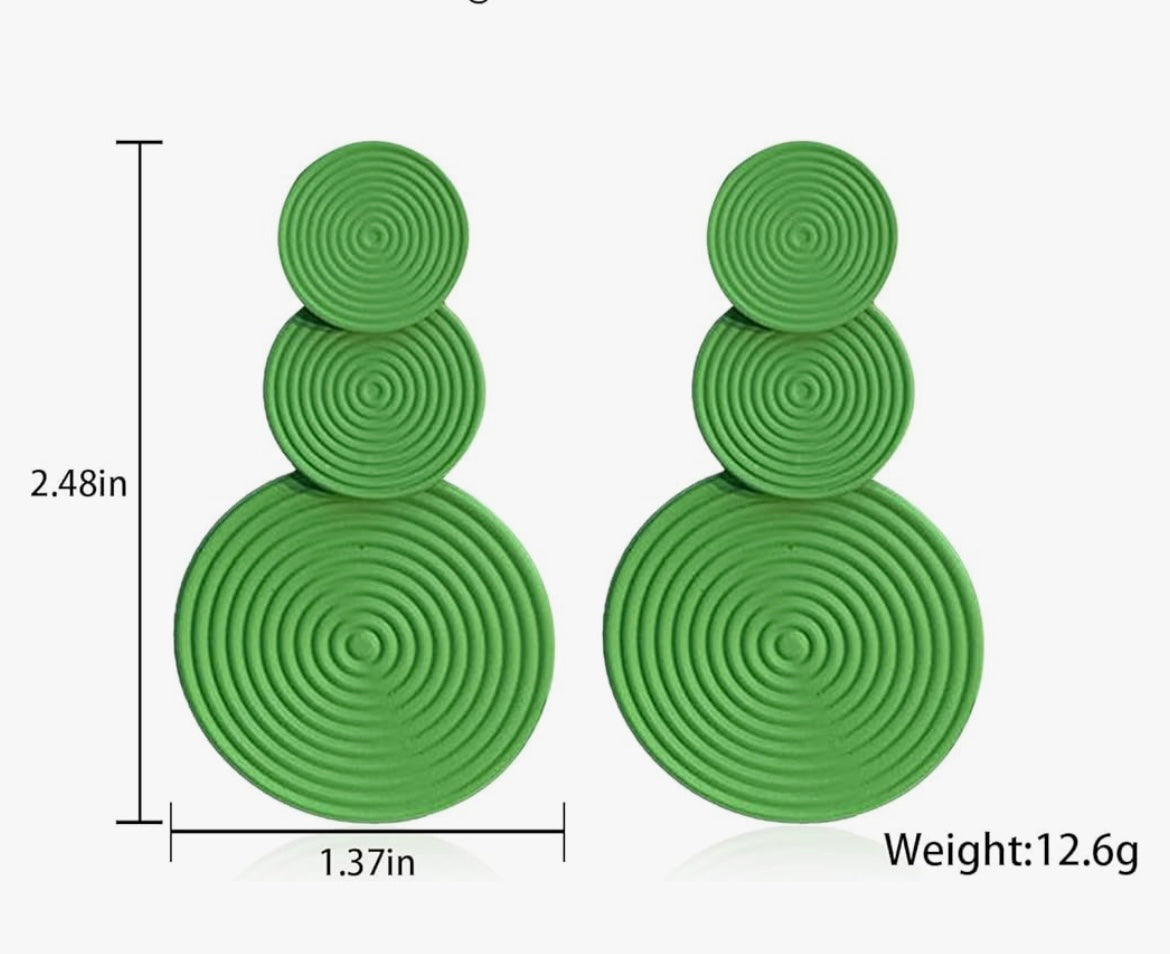 Triple Disc Earrings - Green