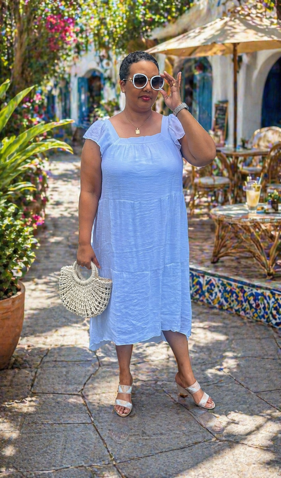 Flutter Sleeve Linen Inspired Dress - White