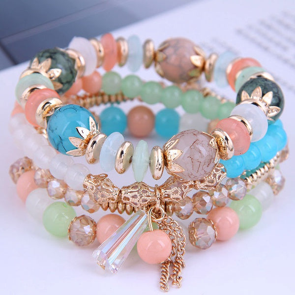 Crystal Bracelet Stack Set -Multi Pastel