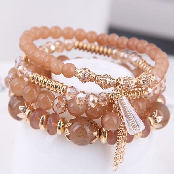 Crystal Bracelet Stack Set- Cognac Gold