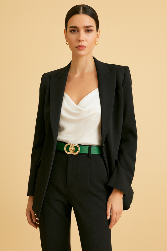 Emerald Green Belt with Gold Interlocking Circle Buckle