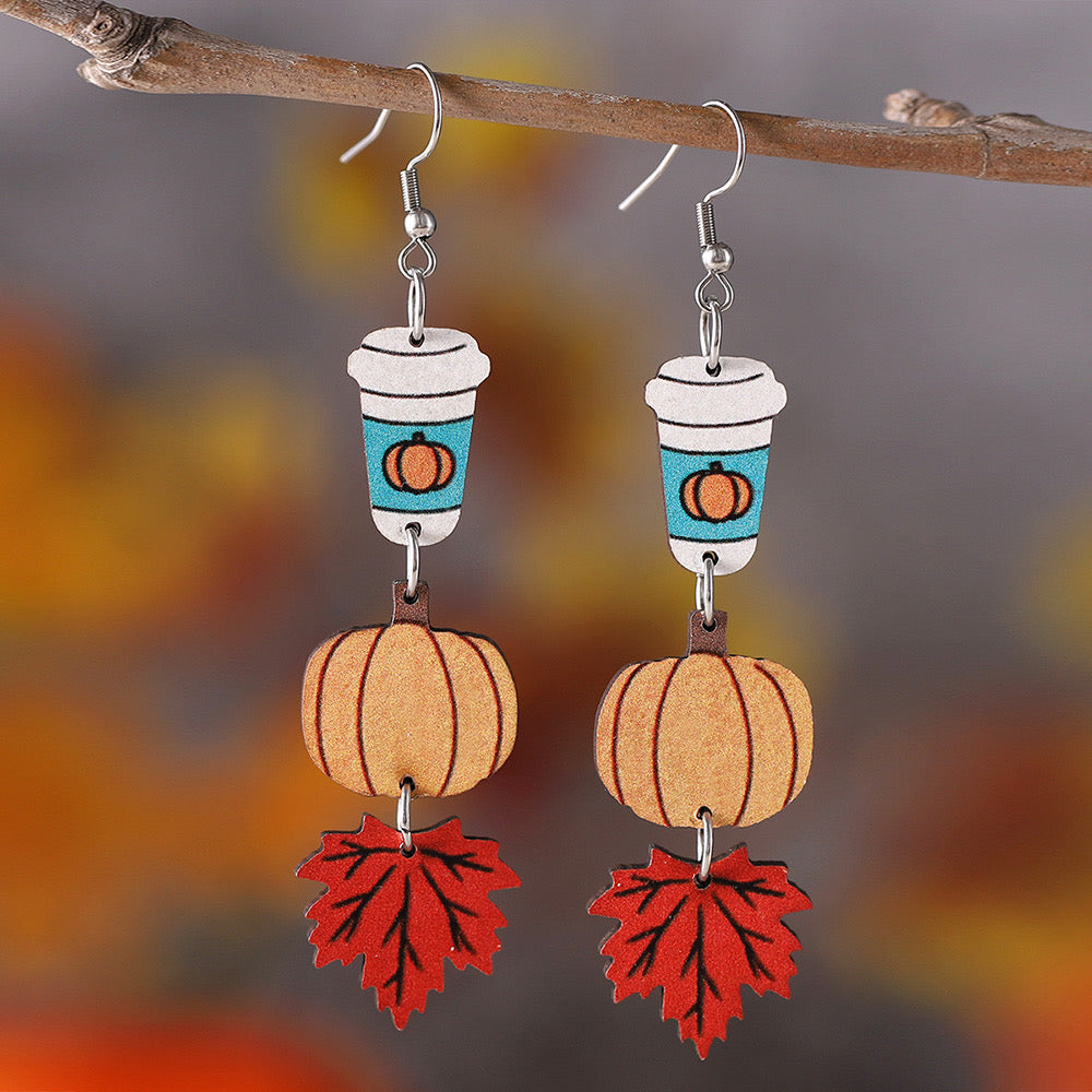 Pumpkin, Leaves Latte Autumn Earrings