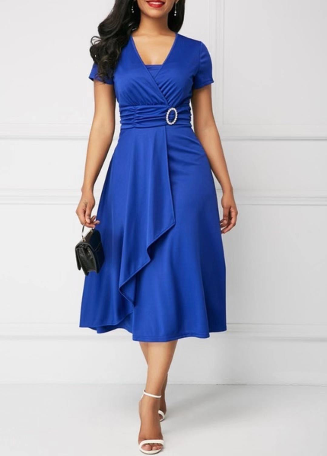 Wrap Midi Dress-Blue