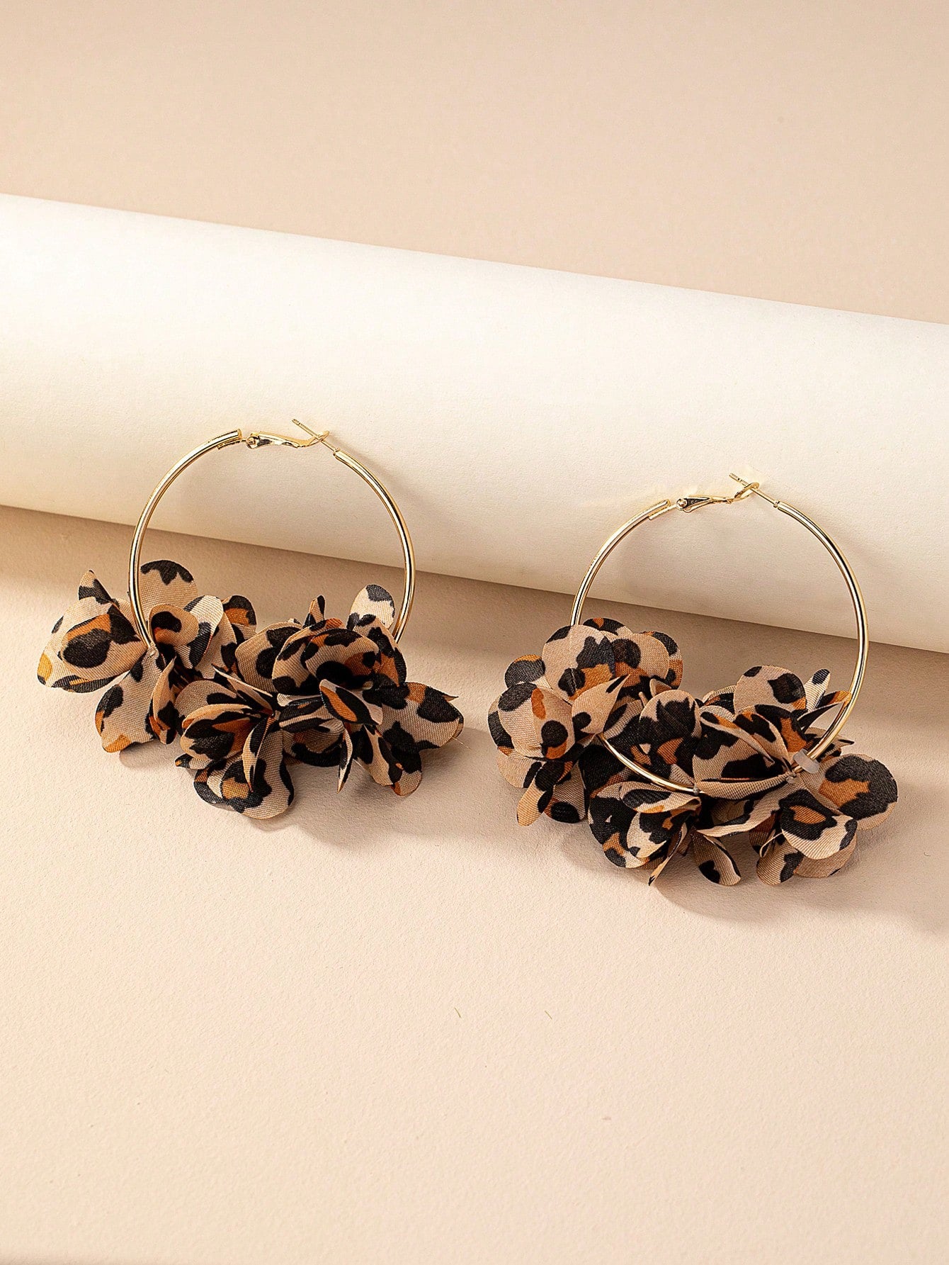 Leopard Animal Print Floral Hoop Earring