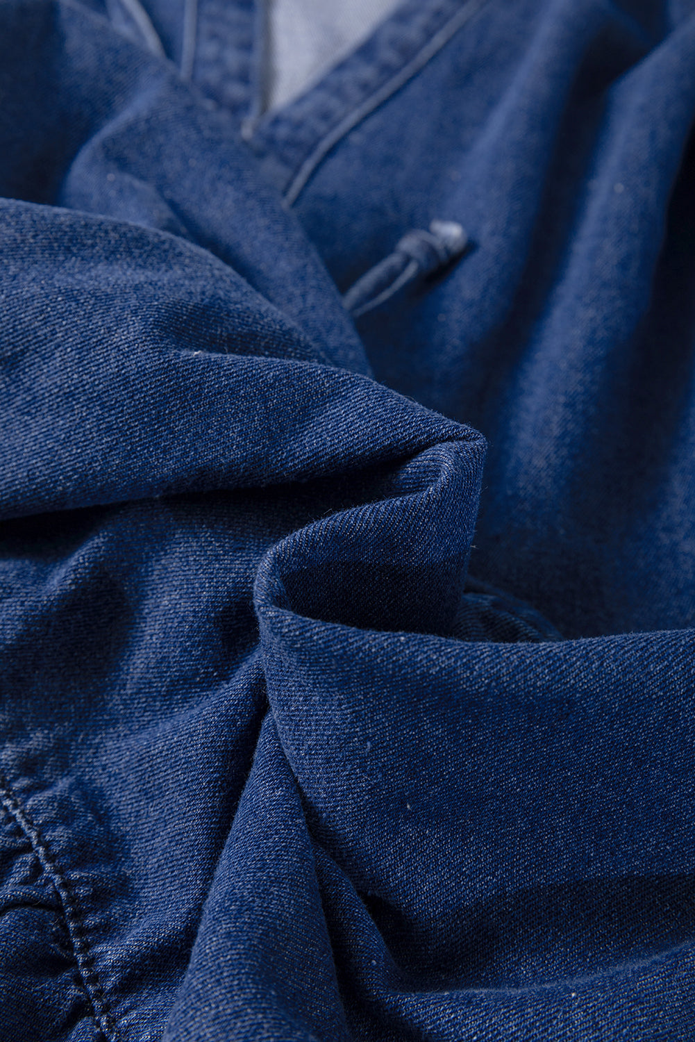 Puff Short Sleeve Ruffle Denim Dress - Blue