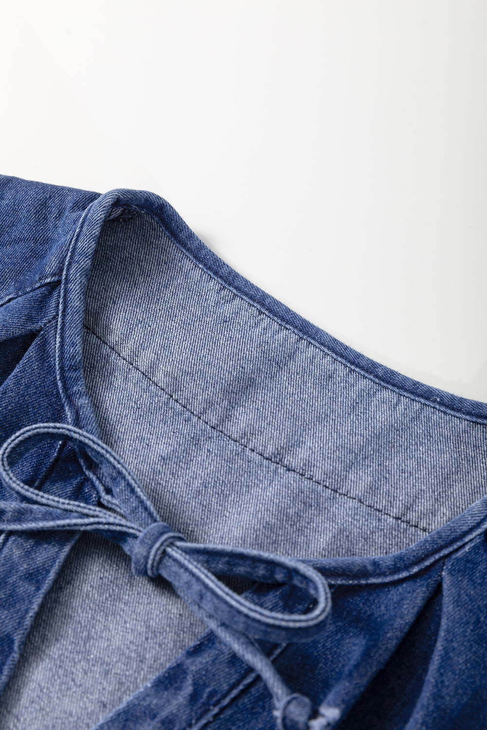 Puff Short Sleeve Ruffle Denim Dress - Blue