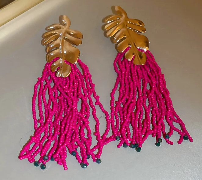 Palm Frond Seed Bead Earring