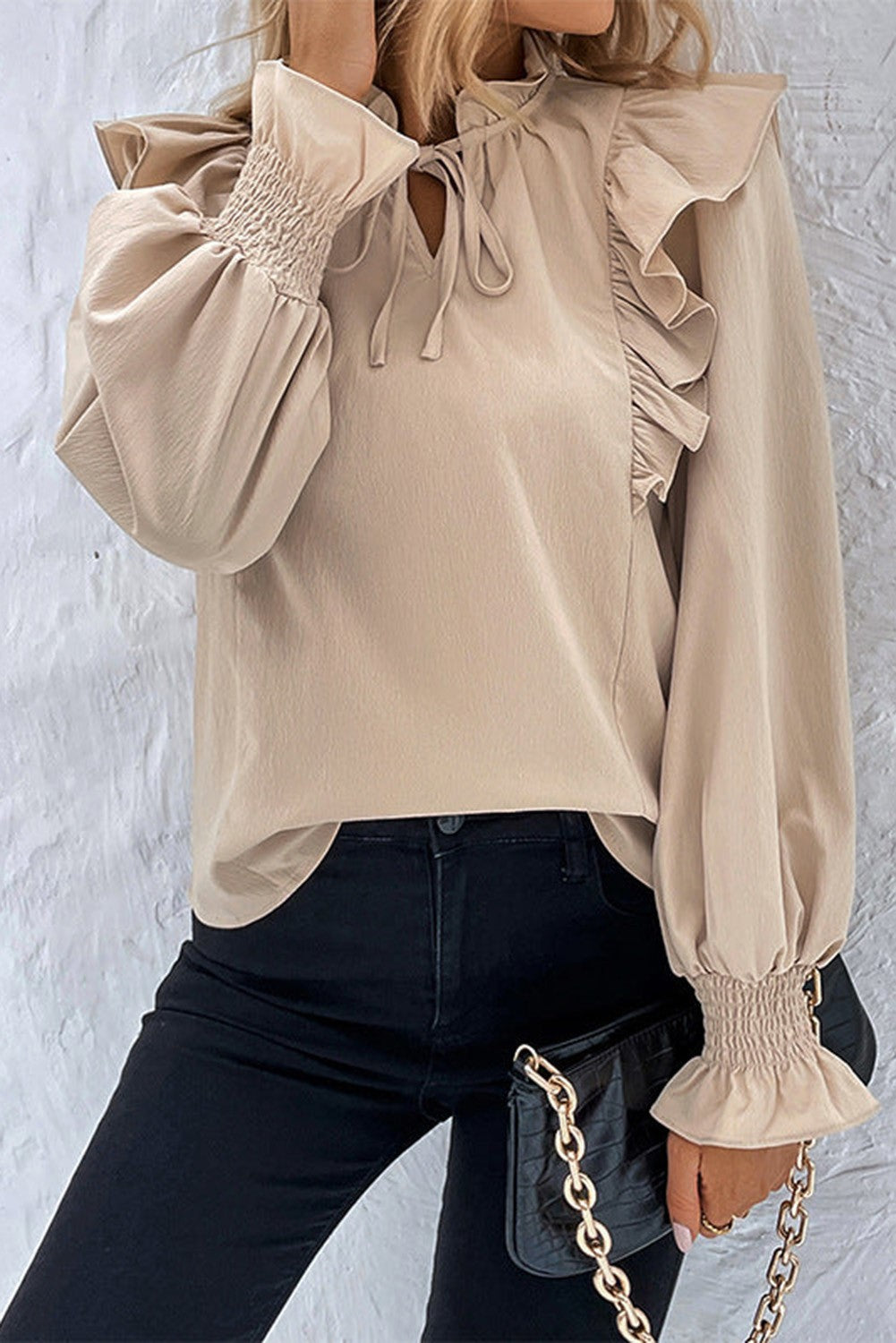 Ruffle Front blouse - Khaki