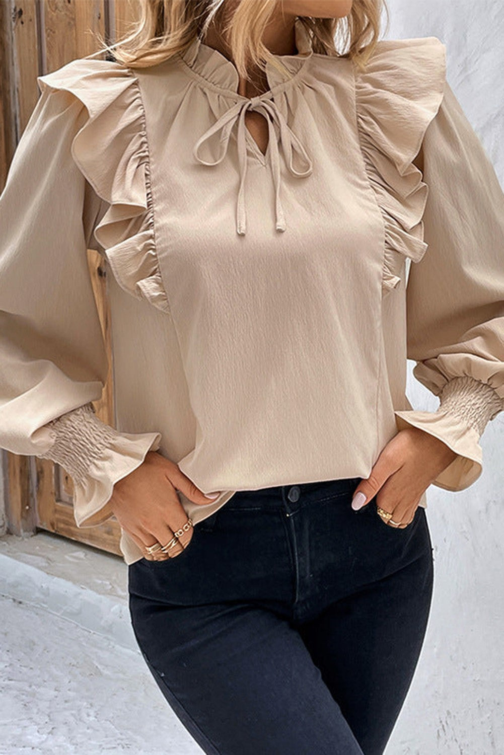 Ruffle Front blouse - Khaki