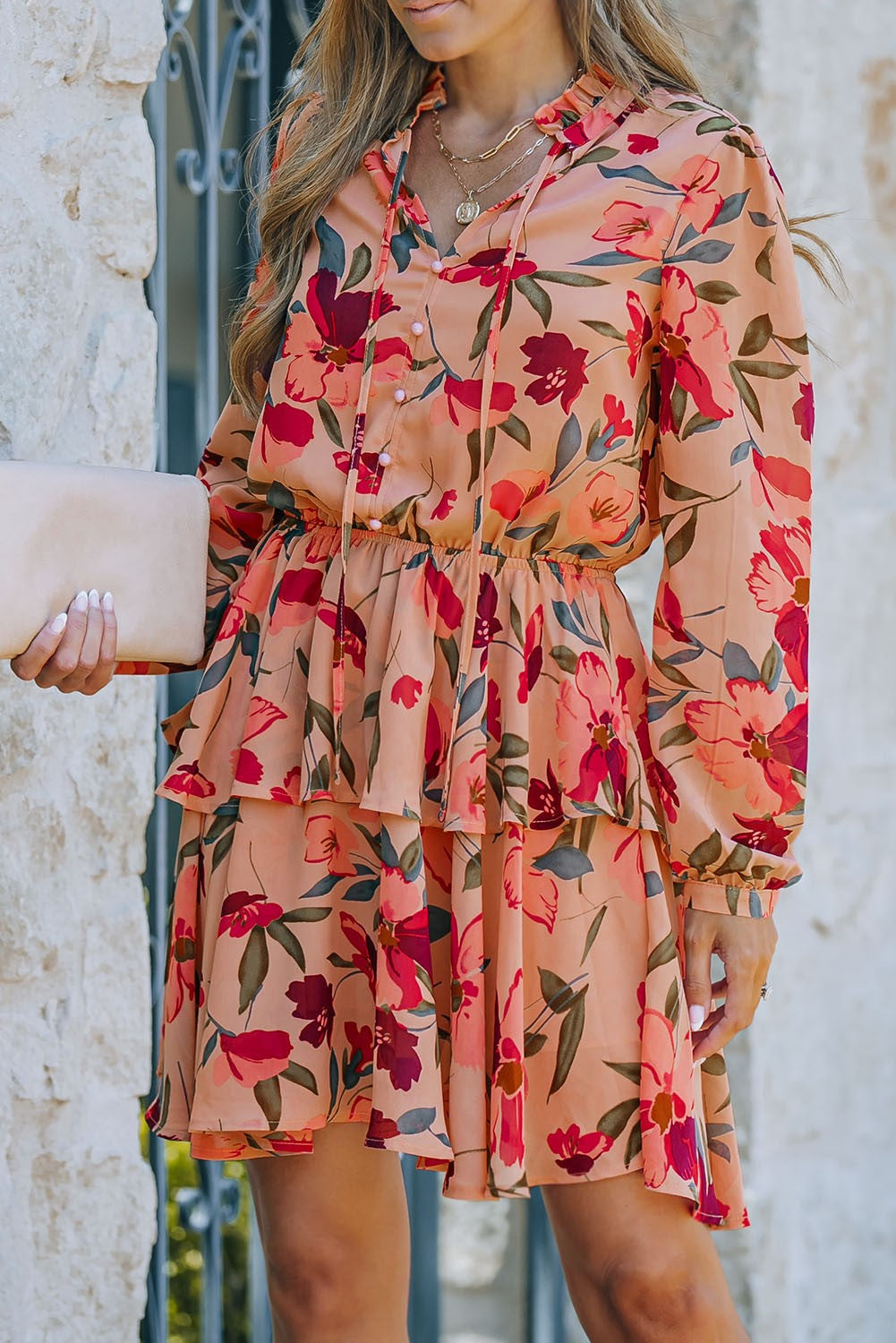 Autumn Floral Dress - Red Multi