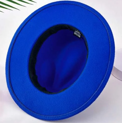 Leather Band Fedora Hat - Blue