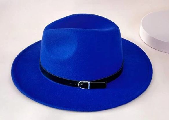 Leather Band Fedora Hat - Blue