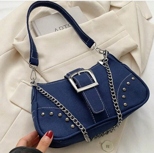 Janie Studded Shoulder Handbag - Blue