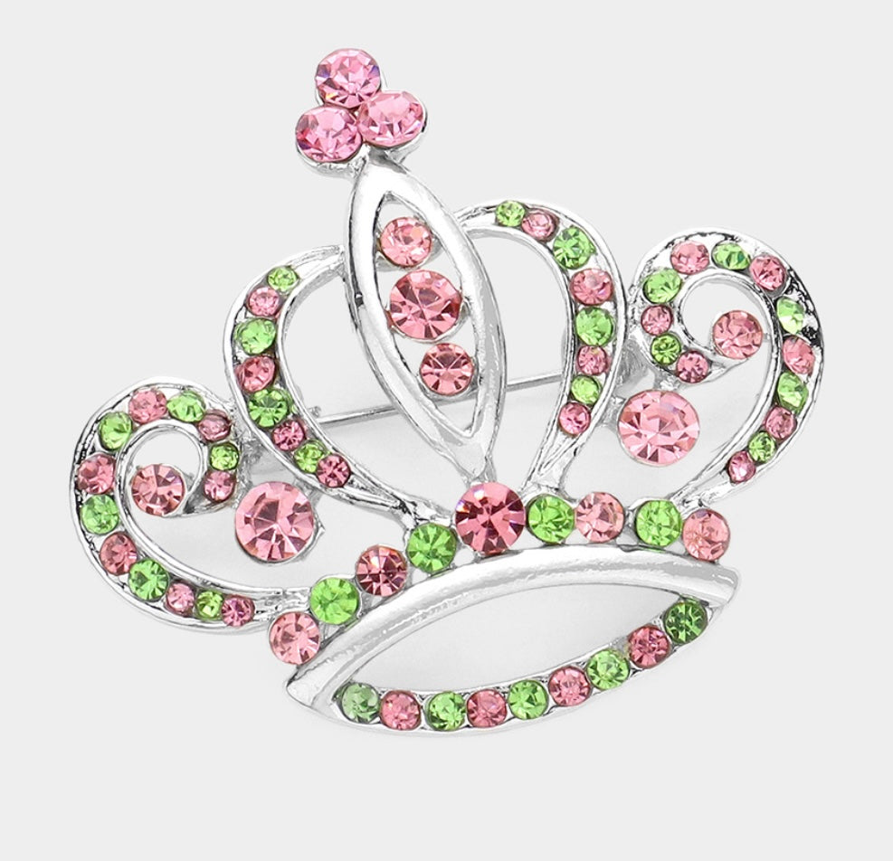 Crown Brooch - Pink & Green