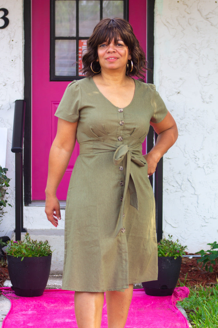 Olivia V-Neck Dress - Green