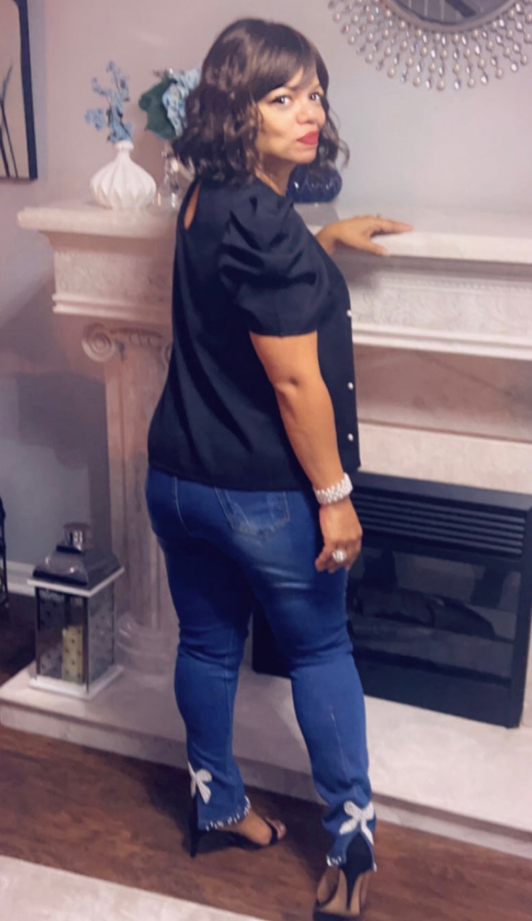 Pearl Embellished Denim Jeans