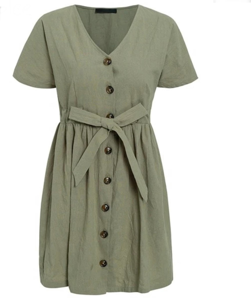 Olivia V-Neck Dress - Green