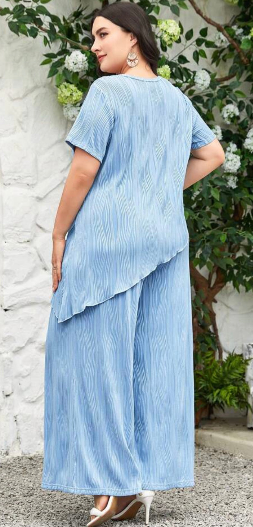 Ribbed Two-Piece Top and Bottoms Coordinate Set - Blue