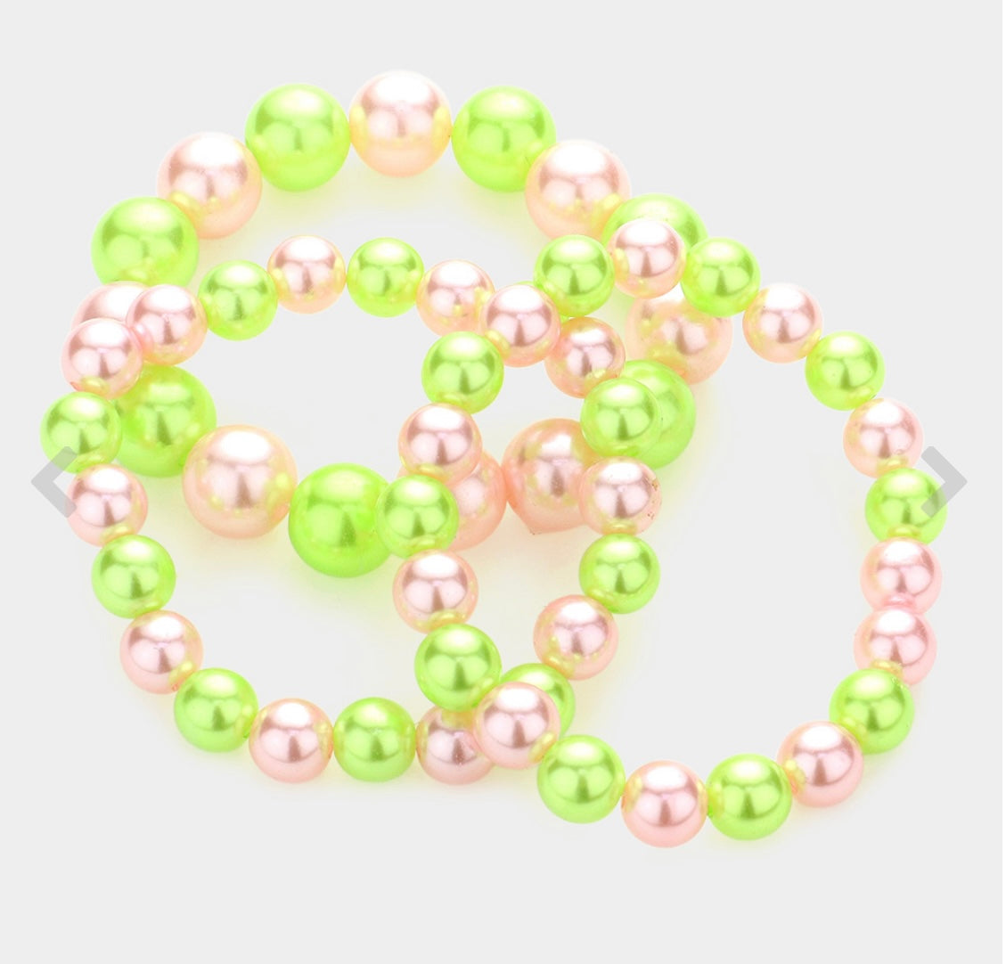 Pearl Bracelet Stack -Pink & Green