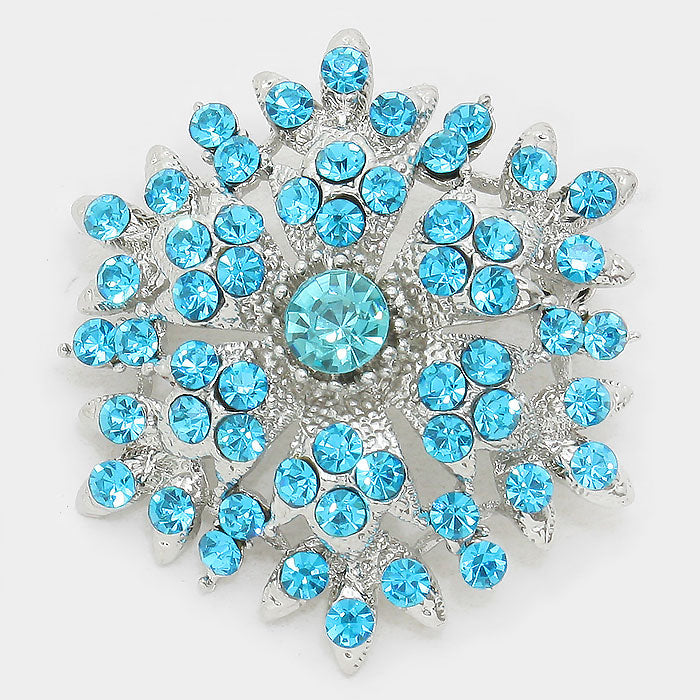 Rhinestone Cluster Brooch - Aqua