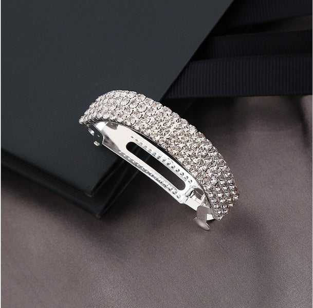 Curve Rhinestone Hair Barrette - White