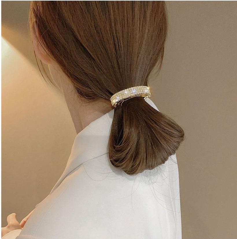 Curve Rhinestone Hair Barrette - White