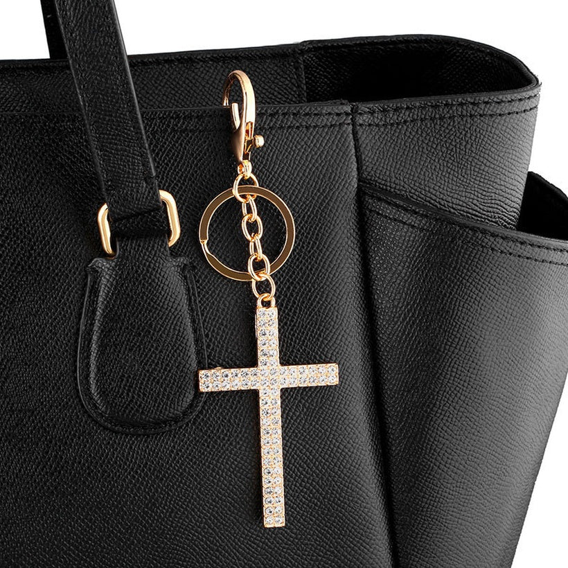 Rhinestone Cross Metal Key Chain
