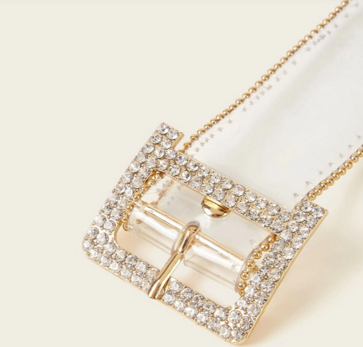 Transparent Rhinestone Buckle Belt - Gold