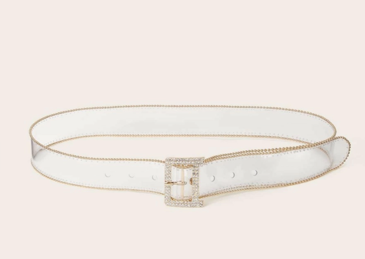 Transparent Rhinestone Buckle Belt - Gold