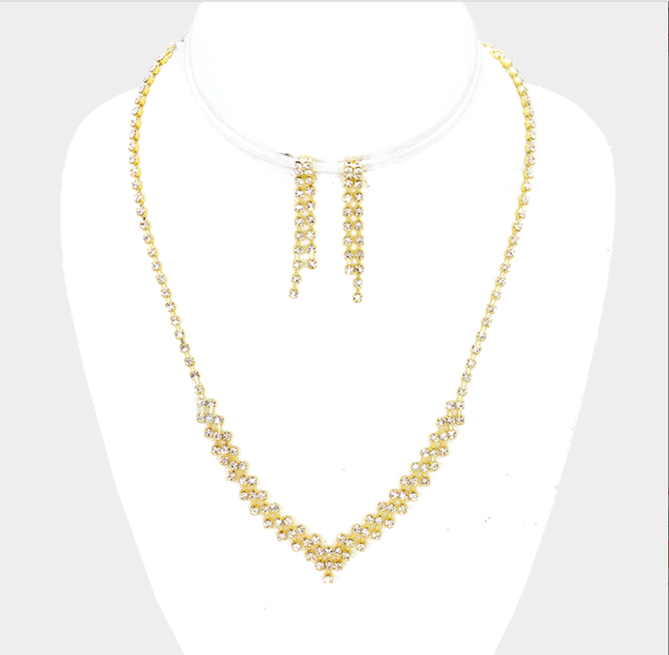 V Drop Rhinestone Necklace Set
