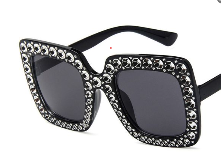 Wide Frame Rhinestone Sunglasses