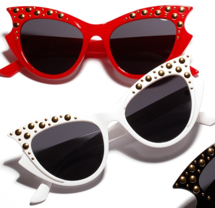 Gold Embellished Cat Eye Sunglasses- White