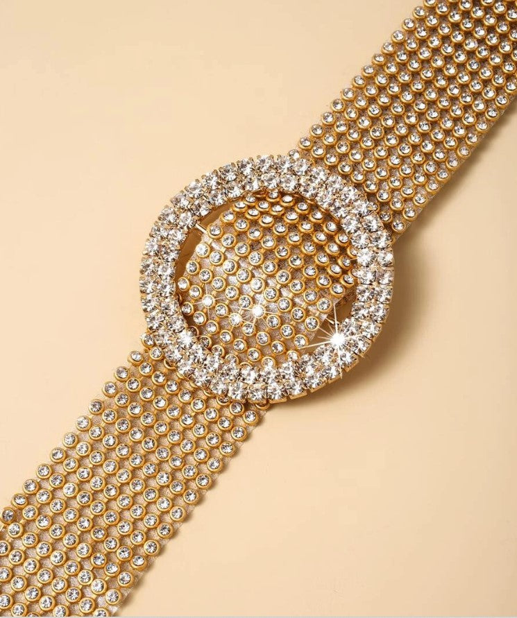 Rhinestone Buckle Belt - Gold