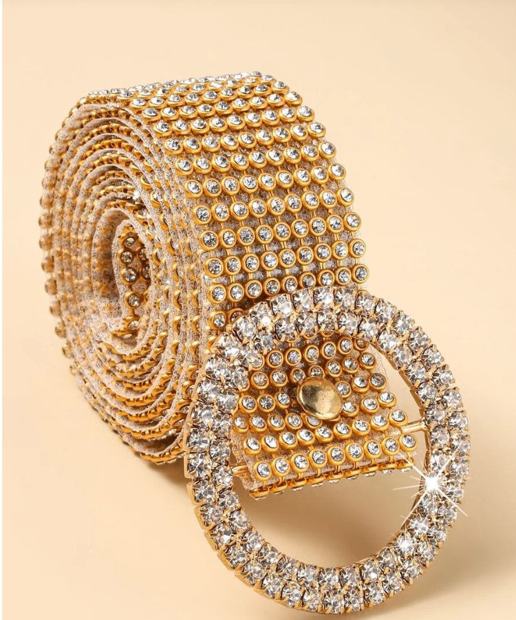 Rhinestone Buckle Belt - Gold