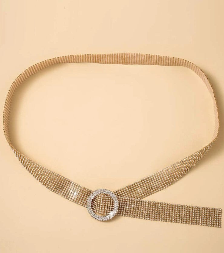 Rhinestone Buckle Belt - Gold