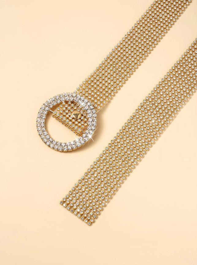 Rhinestone Buckle Belt - Gold